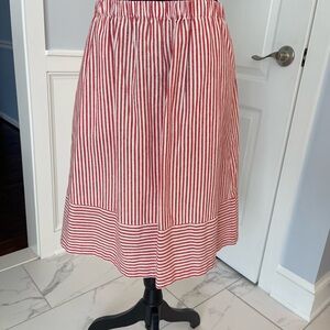 J. Crew White and Red Pleated Midi Skirt